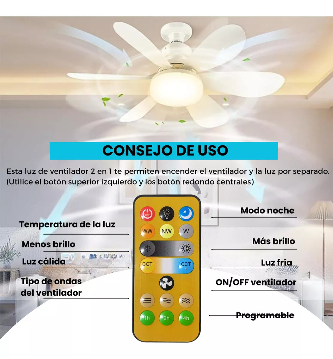 FOCO VENTILADOR AHORRADOR DE 6 ASPAS