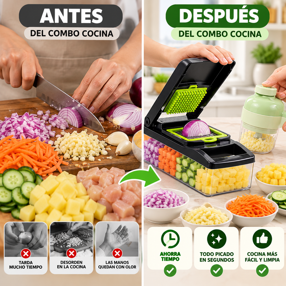 COMBO COCINA (PICADOR MULTIFUNCIONAL + PICADOR ELECTRICO) + 2 PELADORES + ENVIO GRATIS
