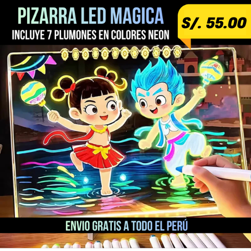 PIZARRA LED MAGICA + 7 PLUMOS NEON.