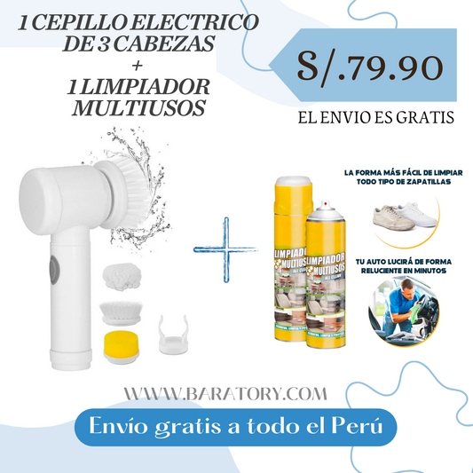 COMBO LIMPIEZA (CEPILLO ELECTRICO 3 CABEZAS + ESPUMANTE MULTI USOS)