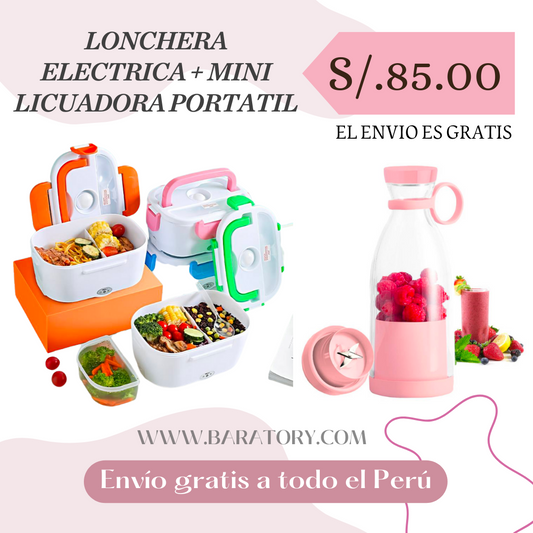 COMBO  OFICINA (LONCHERA ELECTRICA + MINI LICUADORA ROSA ELEGANTE)